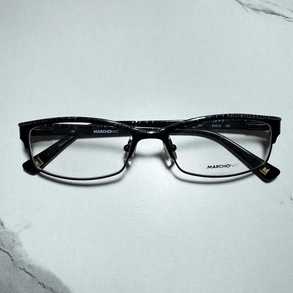 Marchon NYC Central Uptown Black Patterned Eyeglass Frames 52-16-135 001